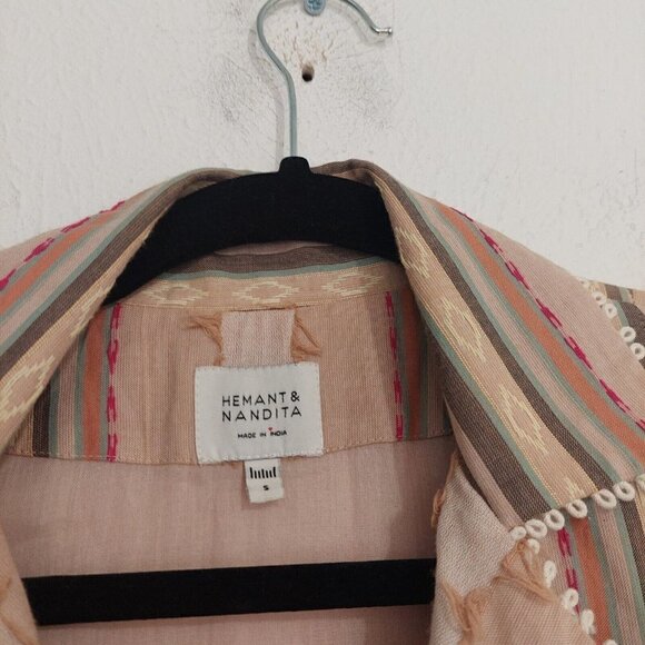 HEMANT & NANDITA Women's Striped Beige Multicolor Double Breasted Jacket Size S - Picture 10 of 10